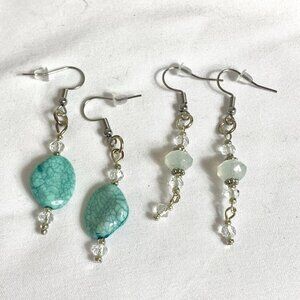 Reimagined Faux Turquoise Glass Bead Hook Earrings
